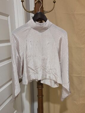 H&M Cream Mock Neck Long-Sleeve Textured Top